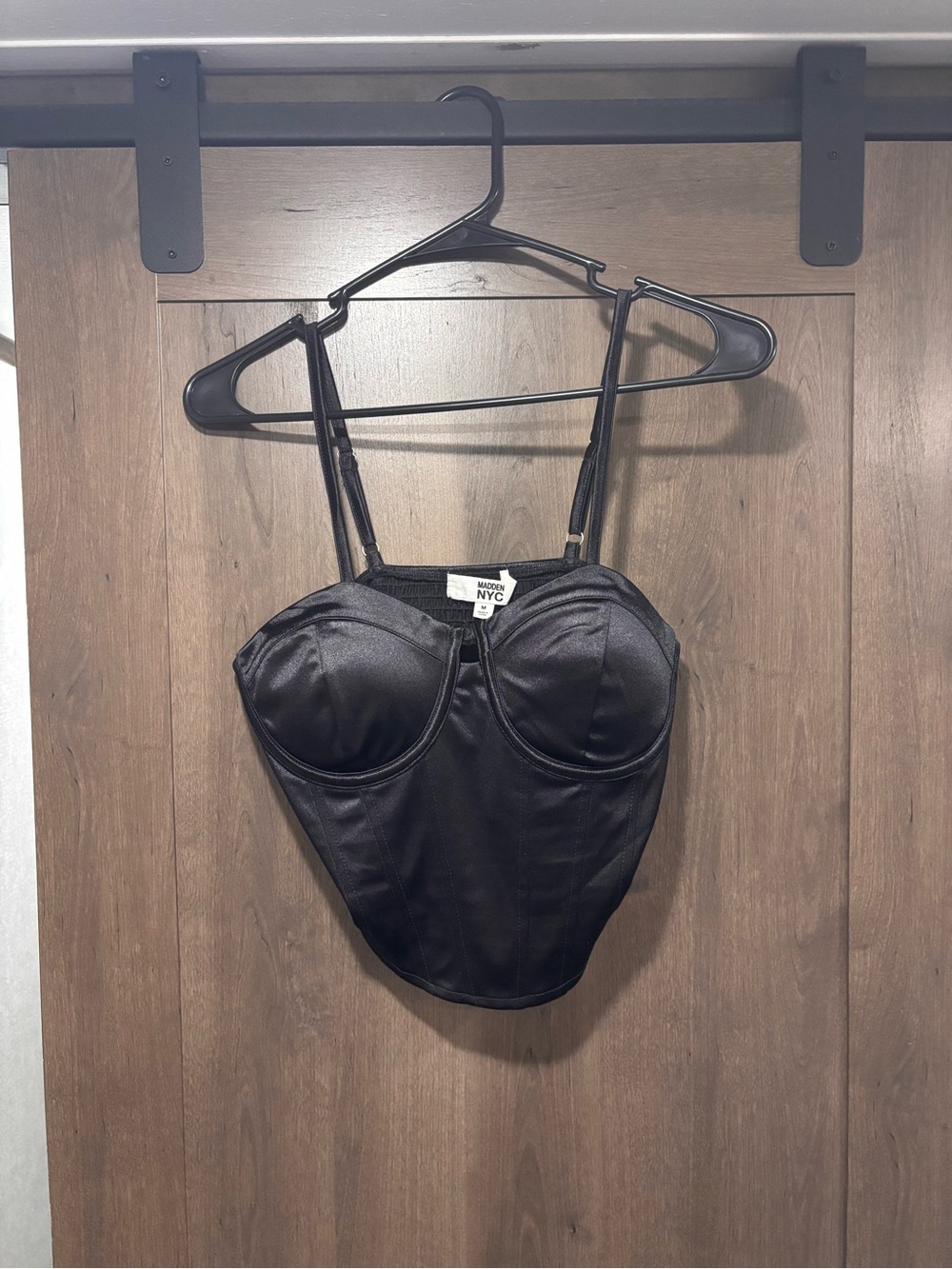 Satin Black Corset Top with Structured Cups